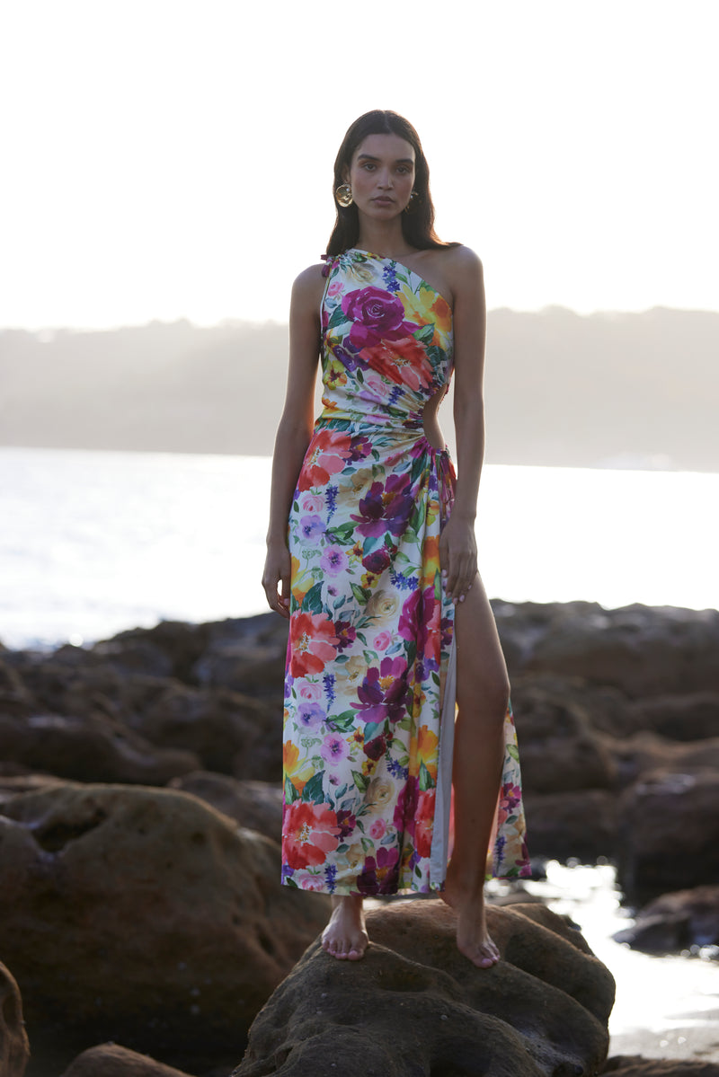 the nour midi dress Nour Crepe Midi Dress with Draped-Sleeves THAHAB KW