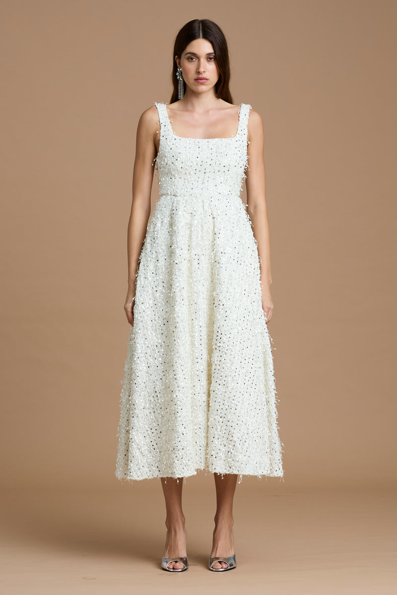 sonatina midi dress Sonya Moda Women's Sequin Tweed Midi Dress - Natural