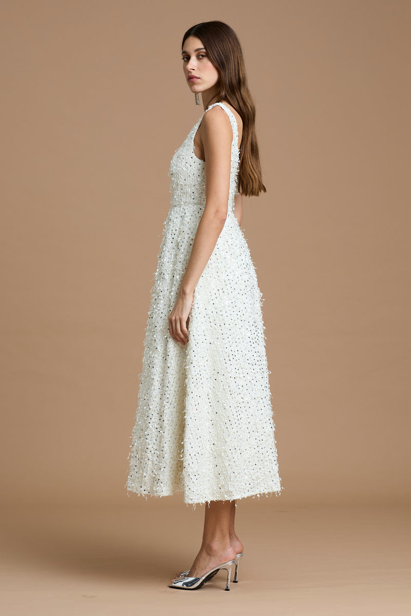 valentino midi dress Sonya Moda Women's Sequin Tweed Midi Dress - Natural