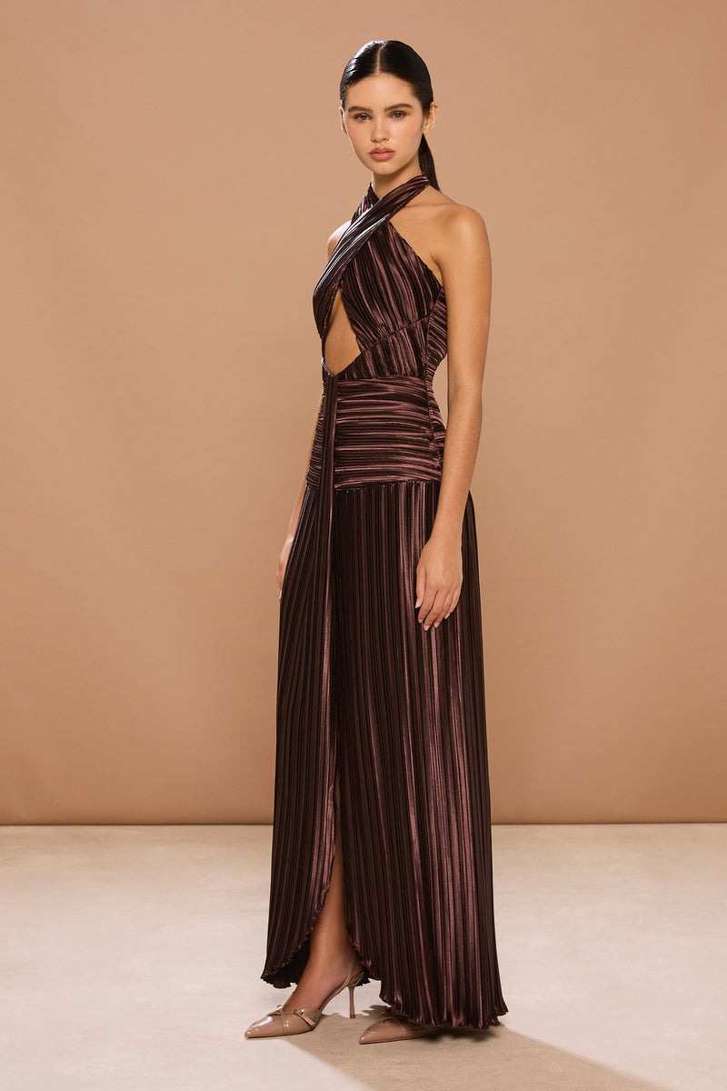 Sonya Moda Ariana Plisse Dress in Brown Sonya Moda Ariana Plisse Dress in Brown