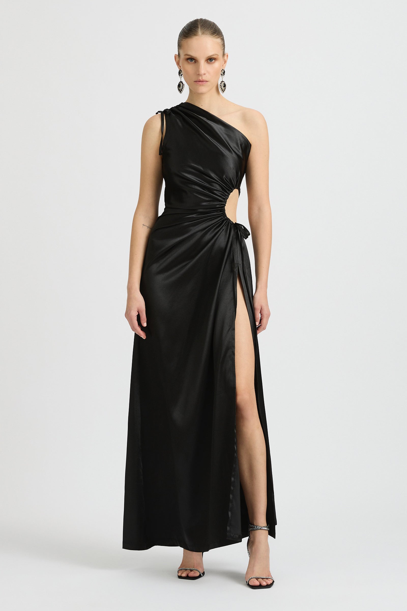 Nour One Shoulder Cut Out Maxi Dress - Black, Black / X-Small | AU6