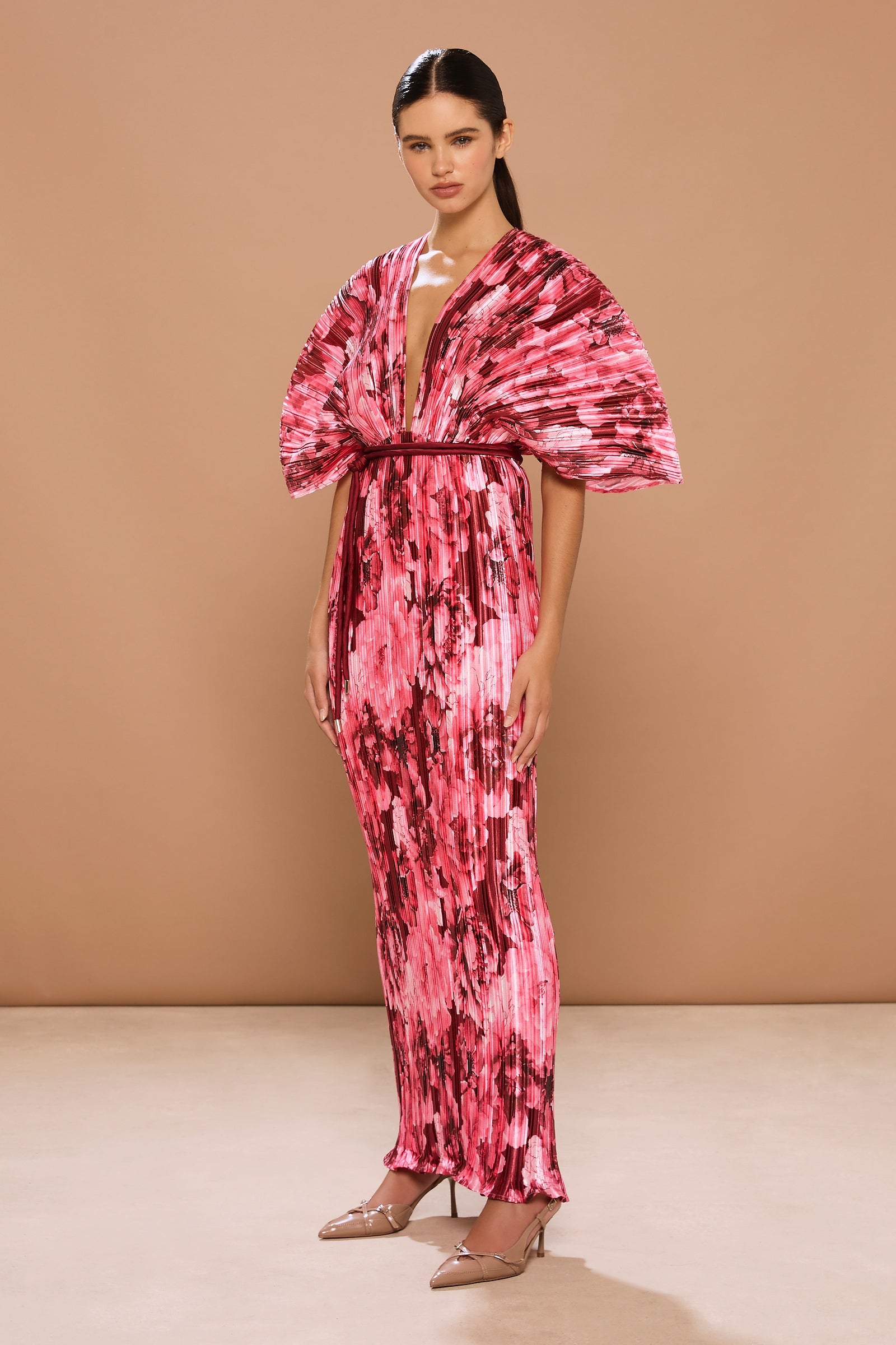 Gianna Plissé Dress, Merlot Peonies / XL | AU14
