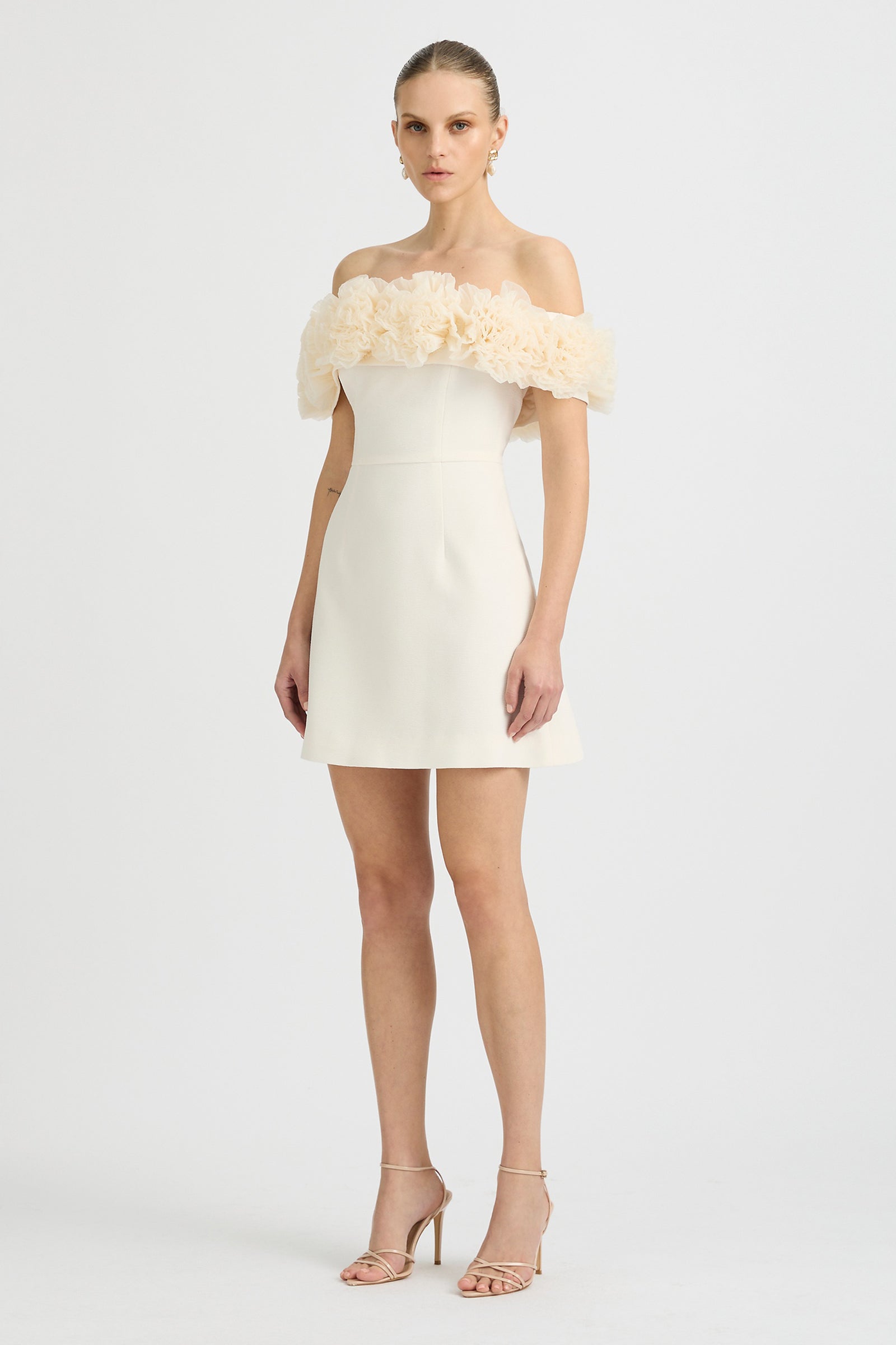 nadalia mini dress Sonya Moda Nahla Rosette Off the Shoulder Cocktail Minidress in Tawny at Nordstrom, Size Xx-Large