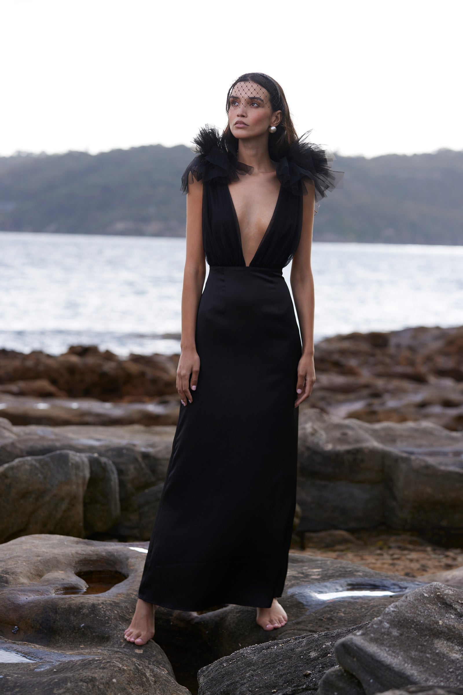 sonya moda black dress Sonya Moda Satin Embellished Keyhole Dress