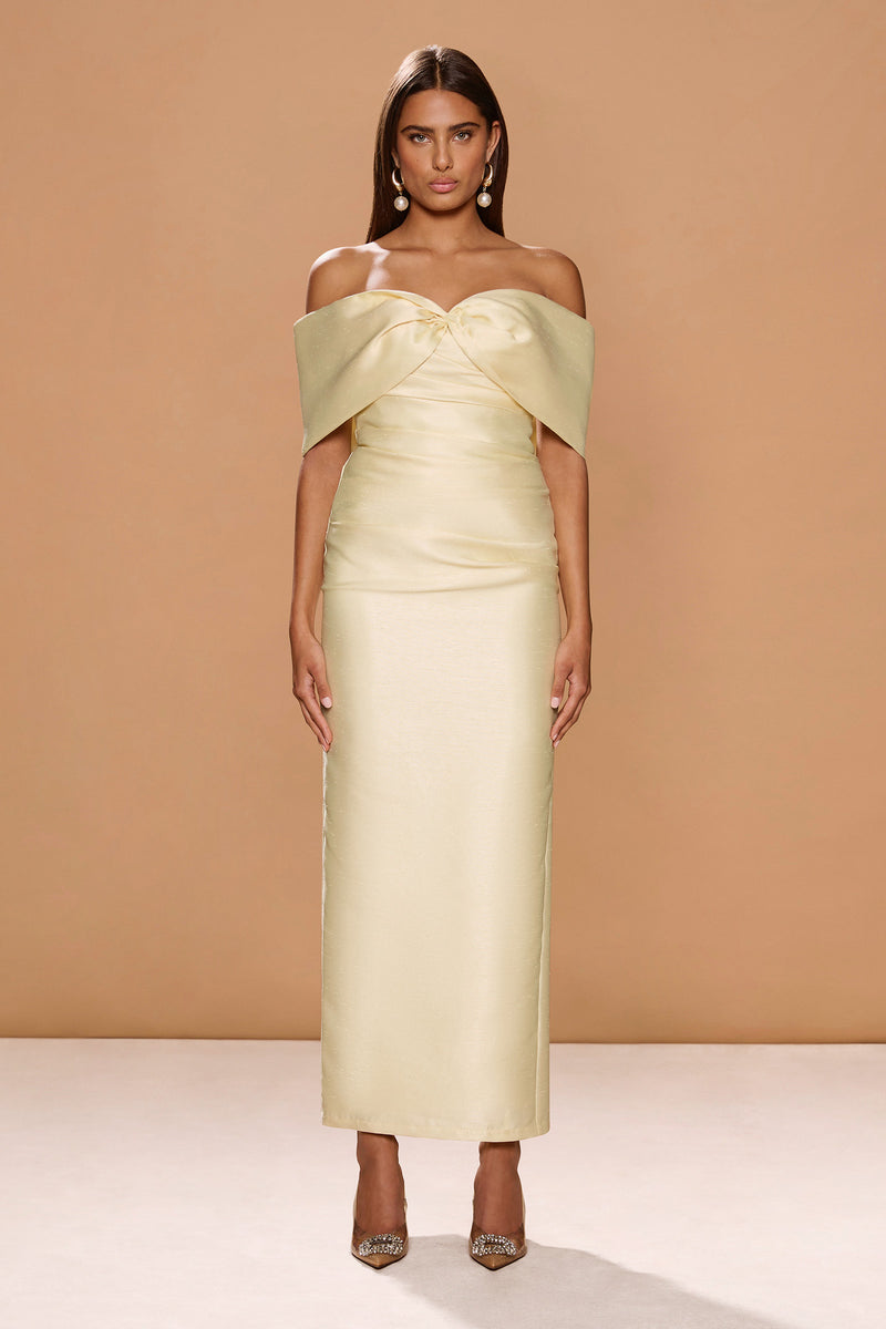 aspen gold dress Forever New Aspen Gold June Ruched Regular Fit Midi Dress