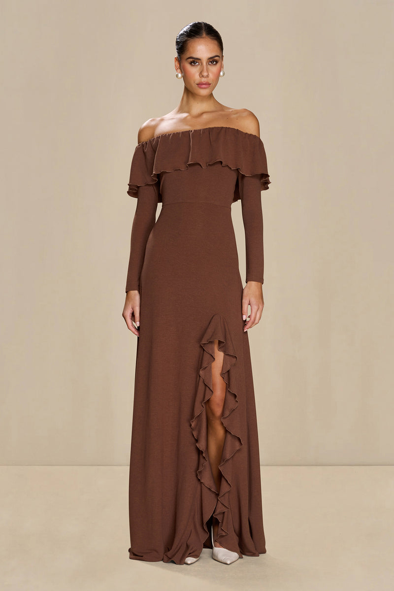 ARIA RUFFLE DRESS, EXPRESSO / MEDIUM | AU10 | US6 ARIA RUFFLE DRESS, EXPRESSO / MEDIUM | AU10 | US6