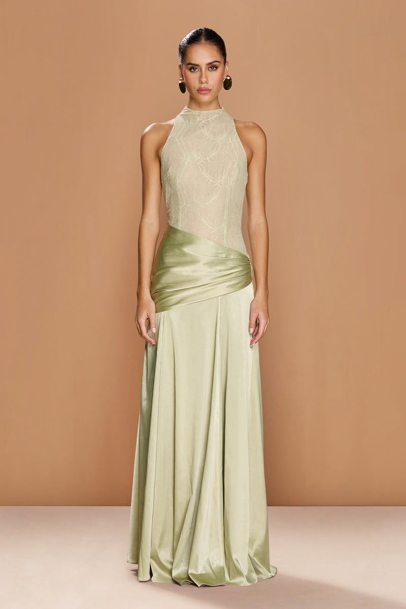 Sonya Moda Women's Dalia Mixed Media Gown - Natural - Gowns Sonya Moda Women's Dalia Mixed Media Gown - Natural - Gowns