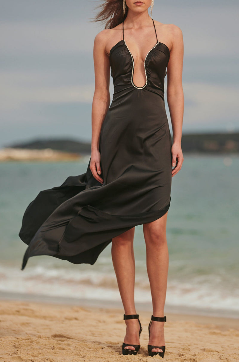 keyhole dress designer Halter Sequin Fitted Gown With Keyhole 46086