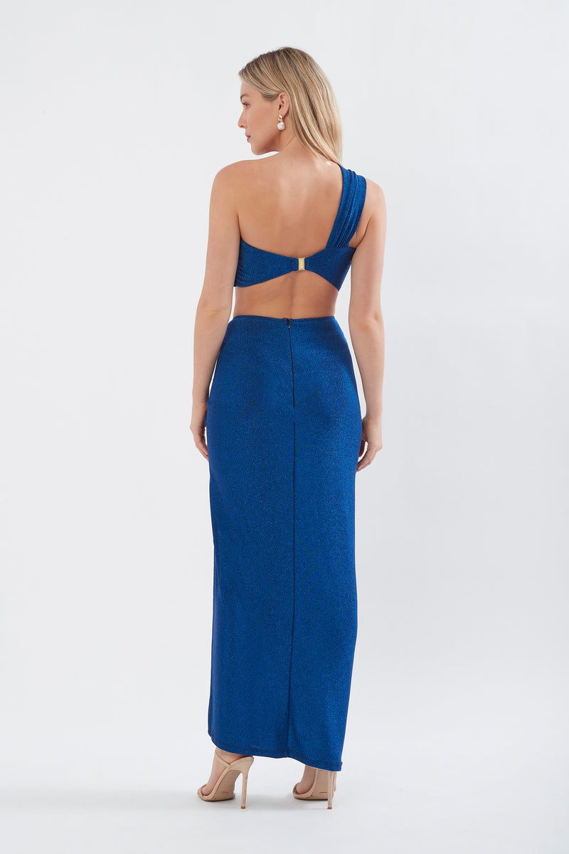 RUCHED MAXI SKIRT IN MOROCCAN BLUE
