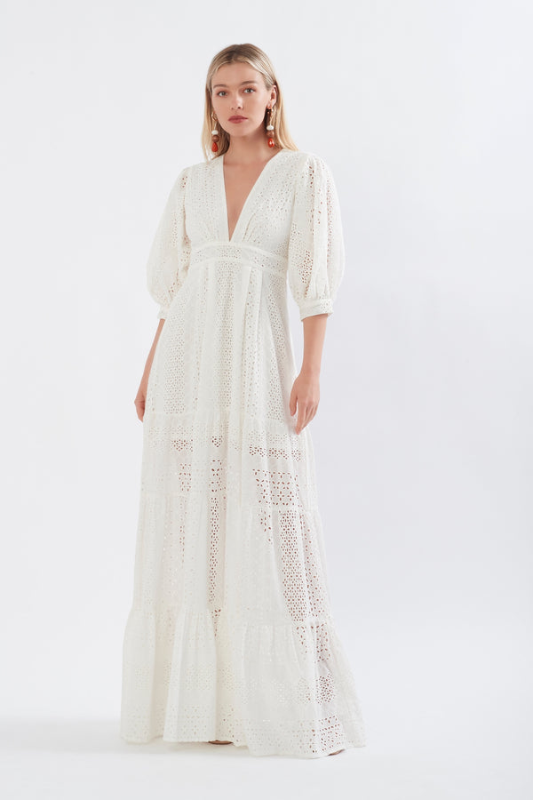 EMBROIDERED COTTON MAXI DRESS