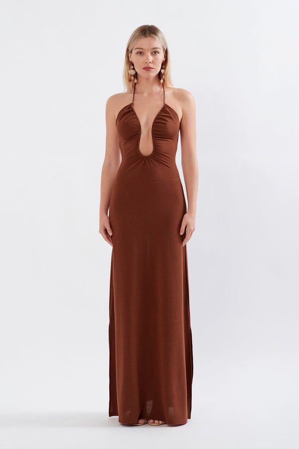 KNITTED KEYHOLE GOWN IN SPICE