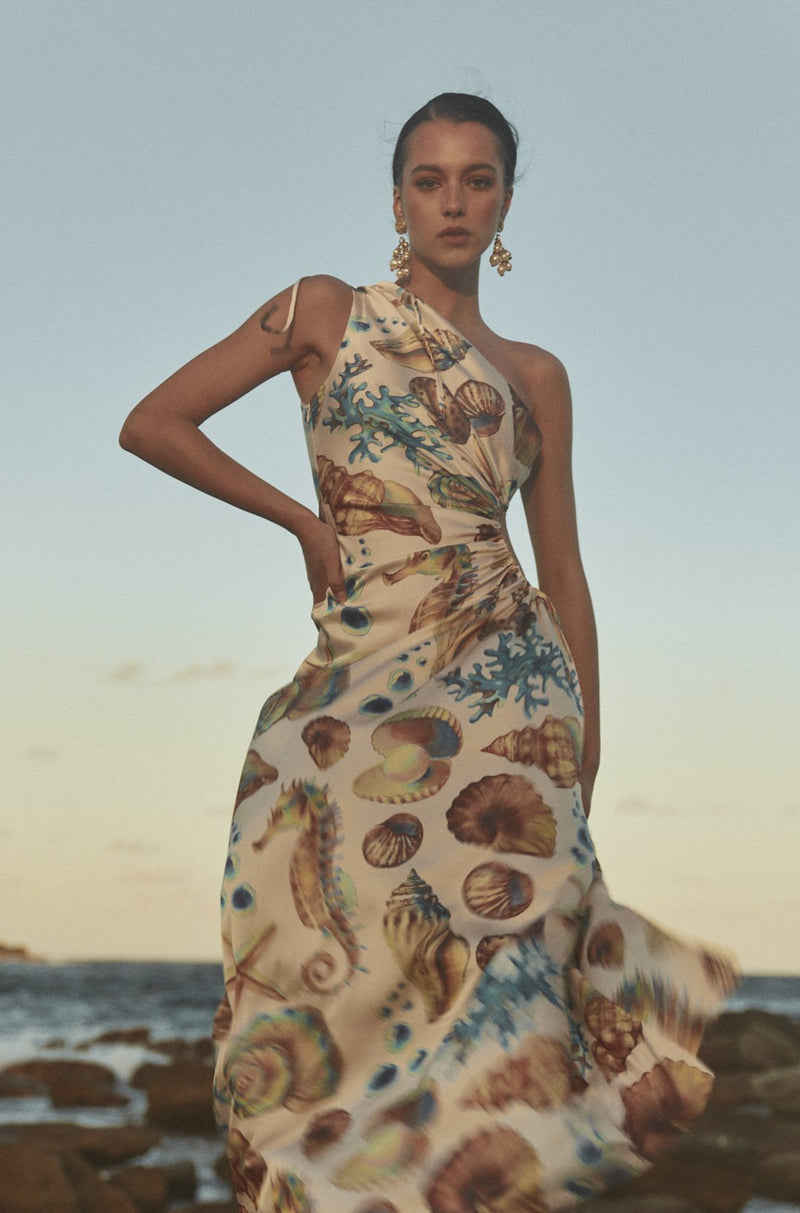 Nour One Shoulder Cut Out Maxi Dress In Seashell - Multicolour, Seashell / XX-LARGE | AU16 | US12 Nour One Shoulder Cut Out Maxi Dress In Seashell - Multicolour, Seashell / XX-LARGE | AU16 | US12