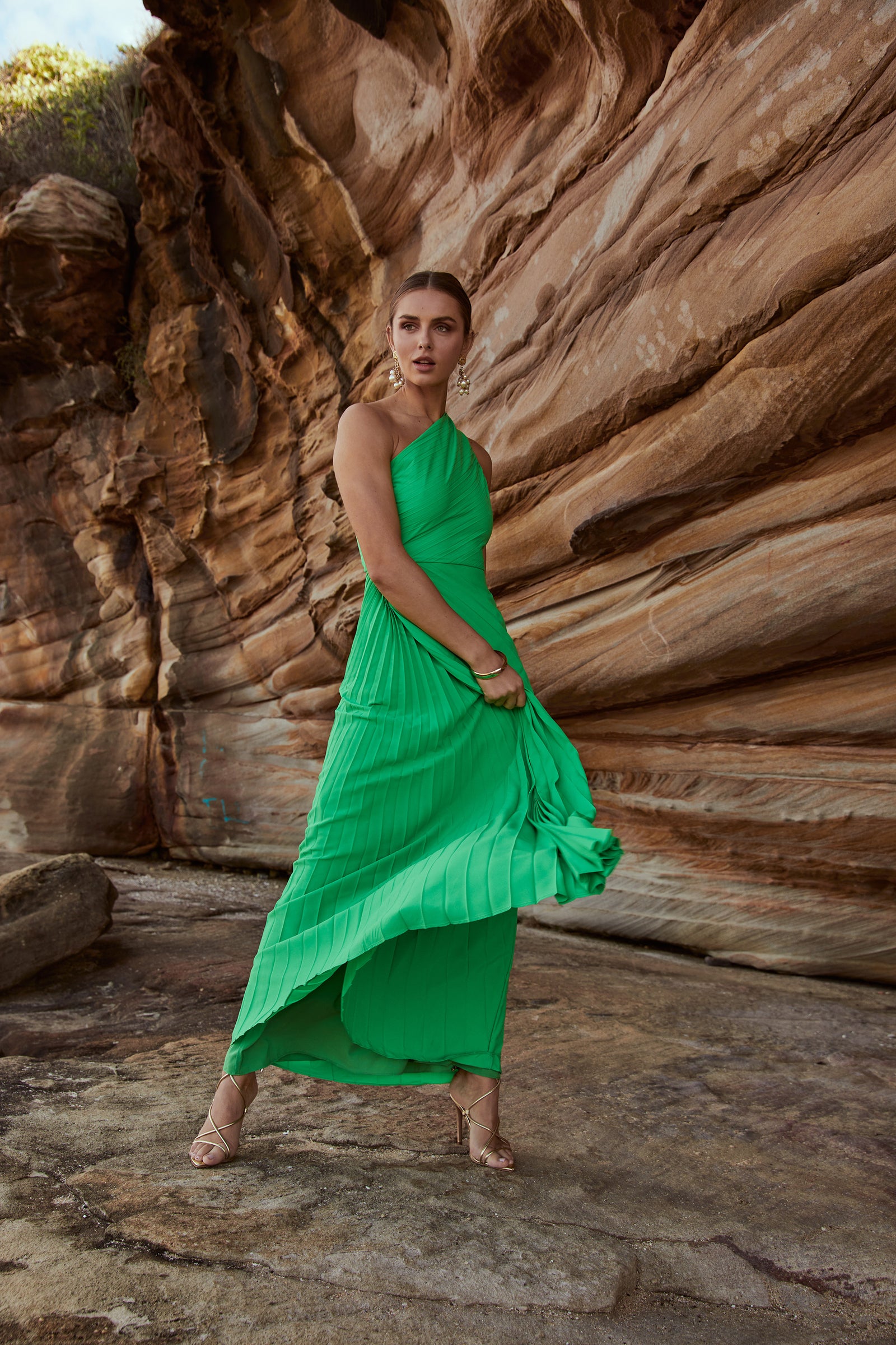 sonya moda green dress AZALEA GOWN IN BARCELONA GREEN